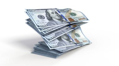 Bir deste banknot kağıdı uçup gidiyor. Para, ekonomi, finans ve banka temaları için uygun. 3B illüstrasyon