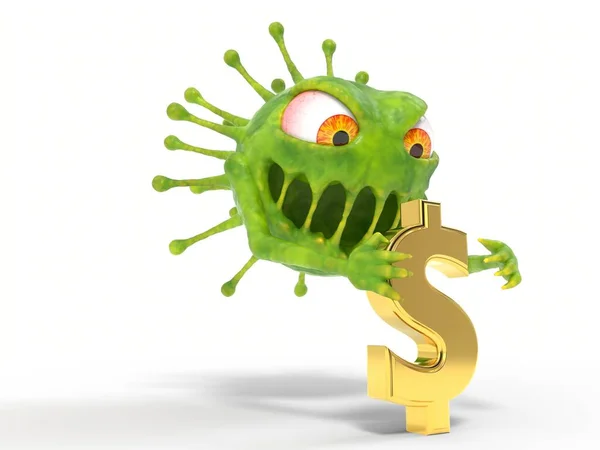 Corona Virus Monster Attacks Dollar Sign Suitable Covid Corona Other — Stock Photo, Image