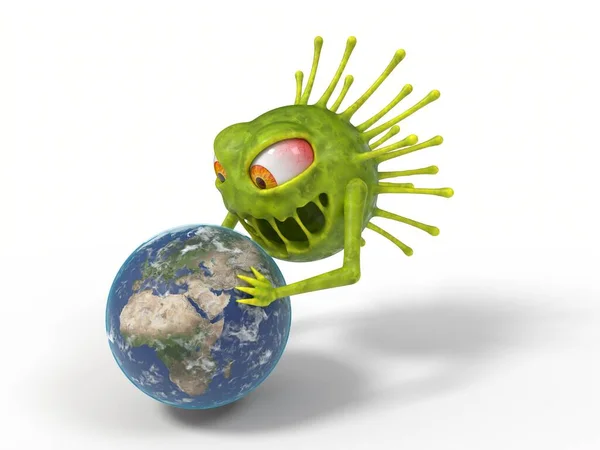 Corona Virus Monster Attacks Earth Suitable Covid Corona Other Virus — Stock Photo, Image