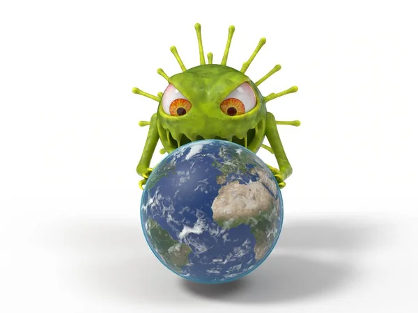 科洛纳病毒怪物攻击地球 适用于Covid Corona等病毒主题 3D图解 卡通人物 — 图库照片