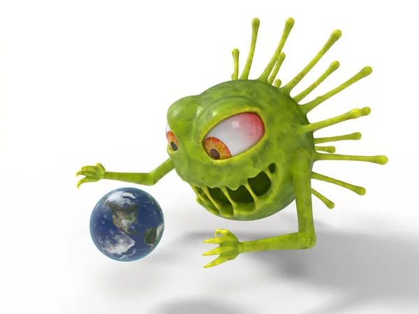 Monstre Virus Corona Avec Des Attaques Terre Adapté Pour Covid — Photo