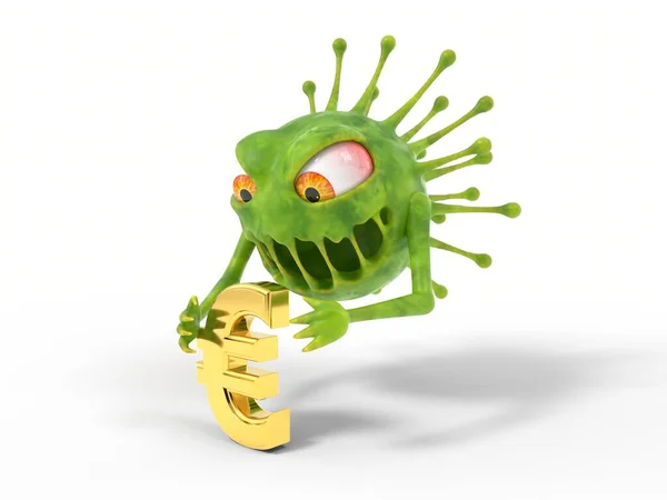 Corona Virus Monster Attacks Euro Sign Suitable Covid Corona Other — Stock Photo, Image