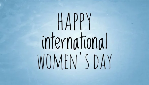 幸せな国際女性の日のテキストの単語の青い紙の背景のテクスチャで書かれ 3月女性の日のお祝い — ストック写真