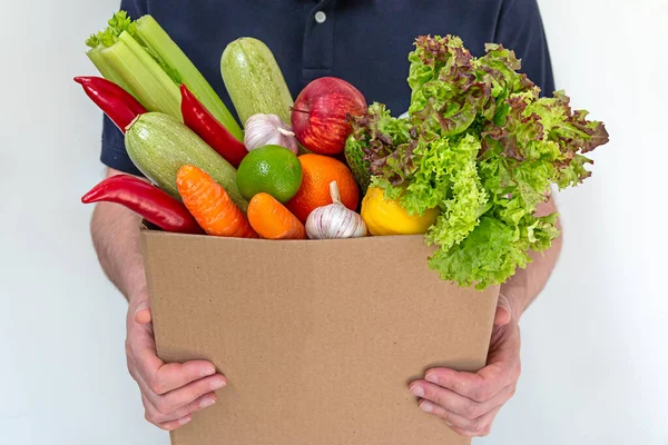 Scatola Alimentare Con Ordinazione Online Frutta Verdura Fresca Casa Foto Stock