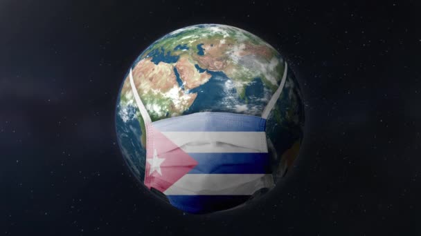 现实的地球 戴着所有国家的国旗纹理面具 在太空背景下旋转 无缝圈动画 — 图库视频影像
