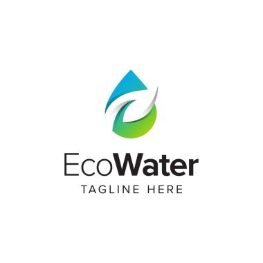 Eko su logosu simgesi. Biyolojik organik şirketler için markalaşma, su saflığı, çevre, bitkisel, sağlık, kaplıca, botanik, ekoloji, vb. İzole logo vektör ilhamı. Grafik Tasarımları