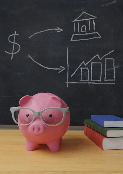 3D illustration of a piggy bank as a finance teacher.