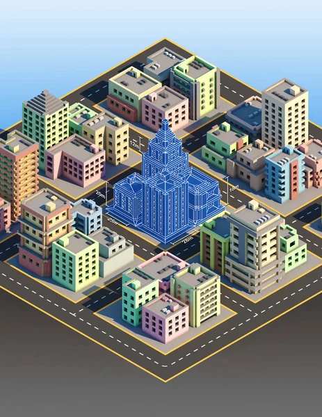 Concept of urban planning isometric 3D render.