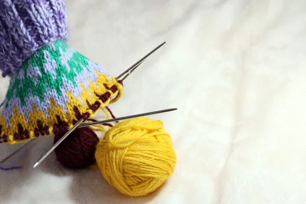 Ball Yarn Knitting Needles Knitting Wool Sock — Stock Photo, Image