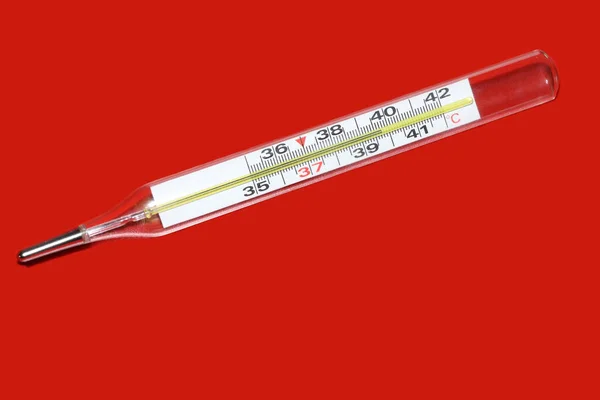 Medizinisches Quecksilberthermometer Mit Hoher Temperatur Grippe Oder Coronavirus Symptom — Stockfoto