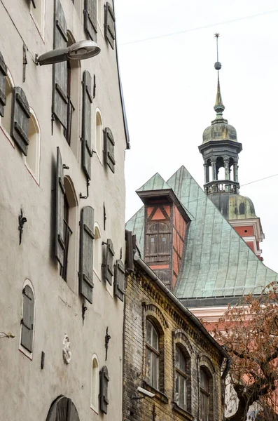 Old town city scape with a church in background — Stock Photo, Image