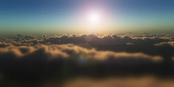 Fly over clouds sunset — Stock Photo, Image