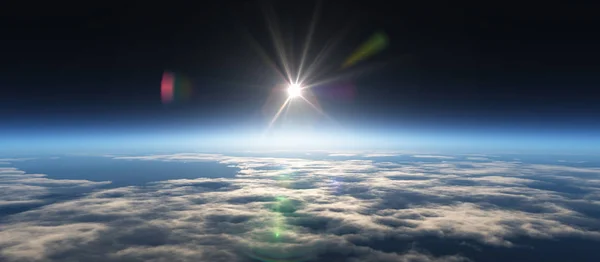 우주에서 태양이 떠오르는 행성 — 스톡 사진
