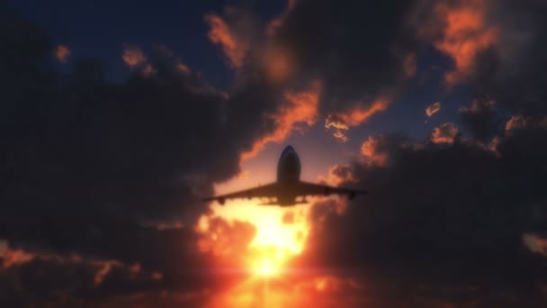 Airplane fly over sunset 4k — Stock Video