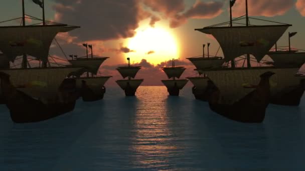 Velhos navios da frota por do sol — Vídeo de Stock