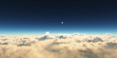 Bulutların üzerinde gezegen günbatımı