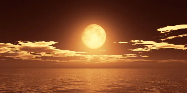 Oceano nuvole di luna piena — Foto Stock