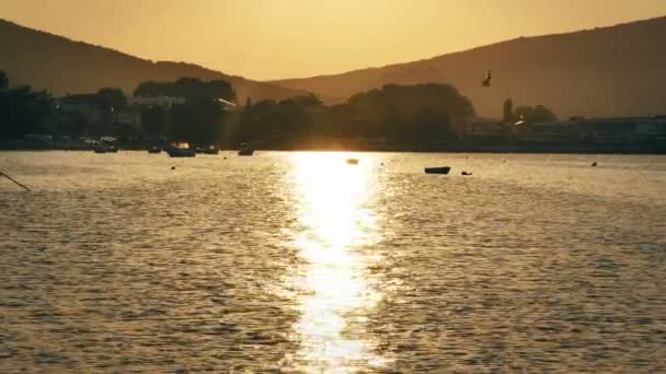 Kleiner Hafen Sonnenuntergang 4k — Stockvideo