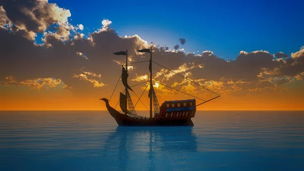 Oude Schip Zee Zonsondergang — Stockfoto