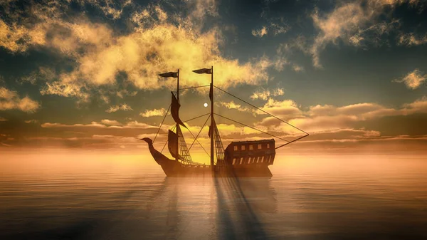 Eski gemi deniz günbatımı