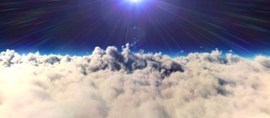 Bulutların üzerinde gezegen günbatımı