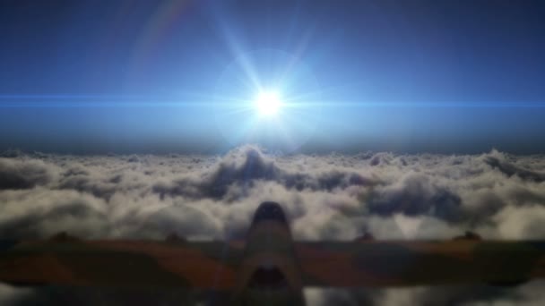 Παλιό Αεροπλάνο Που Πετούν Πάνω Από Σύννεφα — Αρχείο Βίντεο