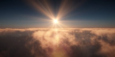 Okyanusu günbatımı bulutların üstünde