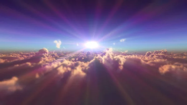 Летать Над Облаками Солнечный Луч — стоковое фото