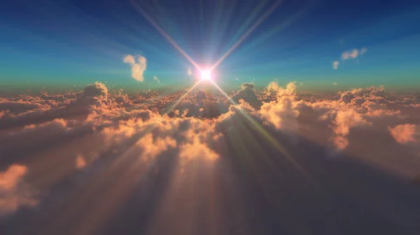 Letět Nad Mraky Sun Ray — Stock fotografie