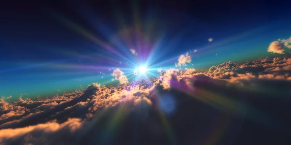 Volare Sopra Nuvole Raggio Sole — Foto Stock