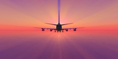 Gün batımında uçak, 3D görüntüleme