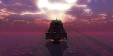 Eski gemi günbatımında