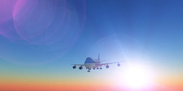 Avião Céu Por Sol Renderização — Fotografia de Stock