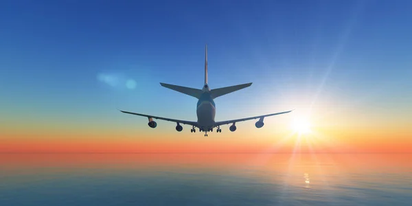 Flygplan Solnedgång Himmel Rendering — Stockfoto