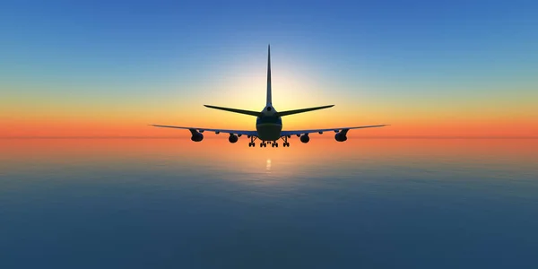 Flygplan Solnedgång Himmel Rendering — Stockfoto