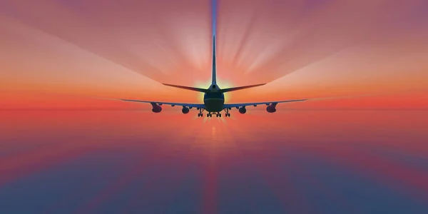 Flygplan Solnedgång Himmel Rendering — Stockfoto