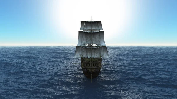 Old Ship Sea Render — Stock Photo, Image