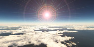 Bulutların üzerinde güneş ışığı, 3D görüntüleme