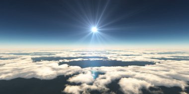 Bulutların üzerinde güneş ışığı, 3D görüntüleme