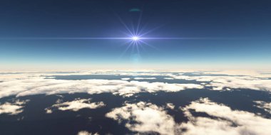 Bulutların üzerinde güneş ışığı, 3D görüntüleme
