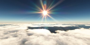 Bulutların üzerinde güneş ışığı, 3D görüntüleme
