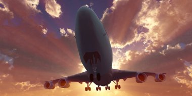 Gün batımında uçak, 3D görüntüleme