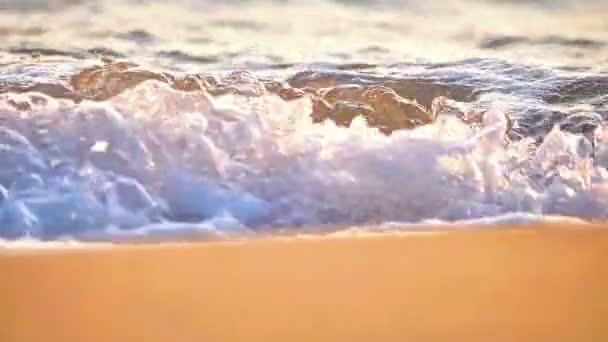 Spiaggia Onda Macro Tramonto Rallentatore — Video Stock