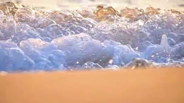 Praia Onda Macro Pôr Sol Câmera Lenta — Vídeo de Stock