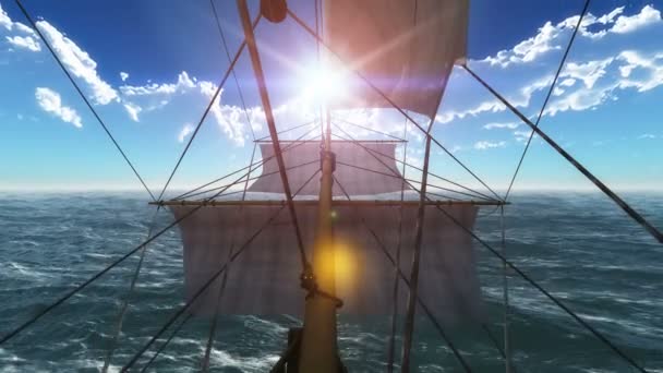 Old Ship Open Sea — Stock Video