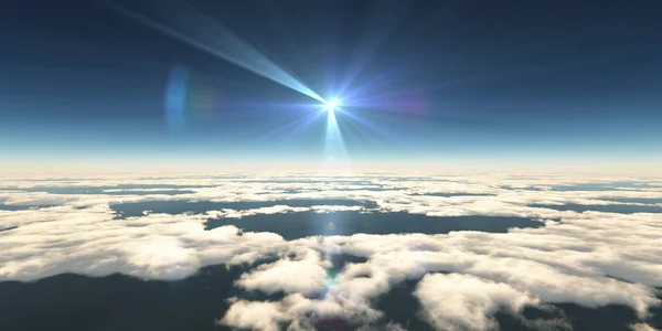 Boven wolken zonnestraal, — Stockfoto