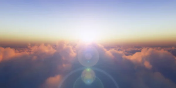 Hermosa vista aérea por encima de las nubes con puesta de sol. ilustración 3d — Foto de Stock