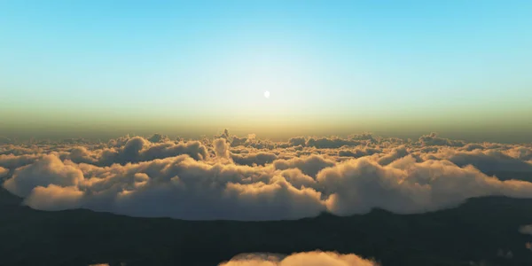 Hermosa vista aérea por encima de las nubes con puesta de sol. ilustración 3d — Foto de Stock