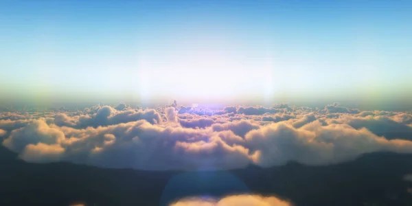 Beautiful aerial view above clouds with sunset. 3d illustration — Stock Photo, Image