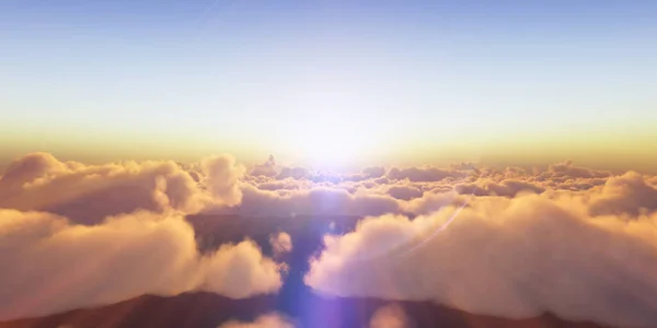 Schöne Luftaufnahme über Wolken mit Sonnenuntergang. 3D-Illustration — Stockfoto